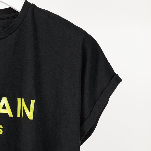 Balmain Black Cotton Cropped Lime-Logo-Print T-Shirt - Picture 4 of 9